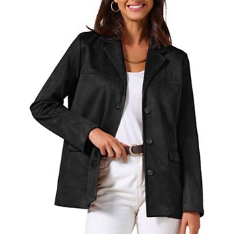 Women's Faux Suede Blazer Jacket Vintage Casual Button Down Long Sleeve Blazer with Pockets