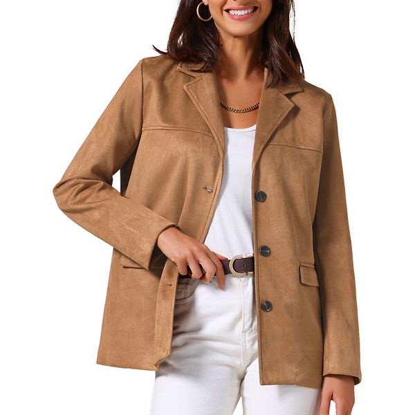 Suede Effect Button Long Blazer