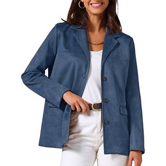 Women's Faux Suede Blazer Jacket Vintage Casual Button Down Long Sleeve Blazer with Pockets