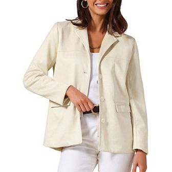 Women's Faux Suede Blazer Jacket Vintage Casual Button Down Long Sleeve Blazer with Pockets
