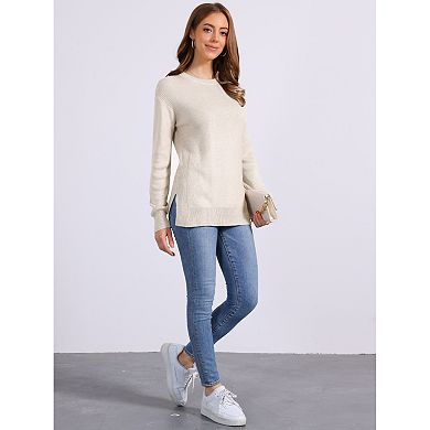 Pullover Sweaters for Women Long Sleeve Crew Neck Knit Sweater Tops Casual Fall Outfit