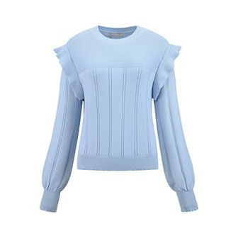 Women's Ruffle Long Sleeve Casual Sweater Crew Neck