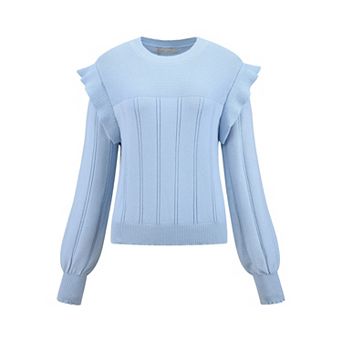 Women's Ruffle Long Sleeve Casual Sweater Crew Neck