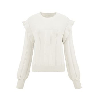 Women's Ruffle Long Sleeve Casual Sweater Crew Neck