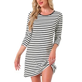 Women's Sleepwear Cotton Stripe 3/4 Sleeve Round Neck Midi Contrast Color Soft Sleepdress Nightgown