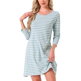 Women's Sleepwear Cotton Stripe 3/4 Sleeve Round Neck Midi Contrast Color Soft Sleepdress Nightgown
