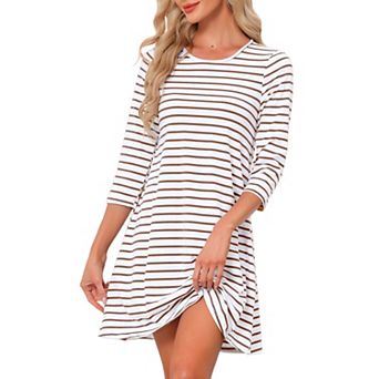 Women's Sleepwear Cotton Stripe 3/4 Sleeve Round Neck Midi Contrast Color Soft Sleepdress Nightgown