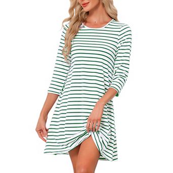 Women's Sleepwear Cotton Stripe 3/4 Sleeve Round Neck Midi Contrast Color Soft Sleepdress Nightgown
