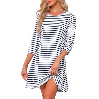 Women's Sleepwear Cotton Stripe 3/4 Sleeve Round Neck Midi Contrast Color Soft Sleepdress Nightgown