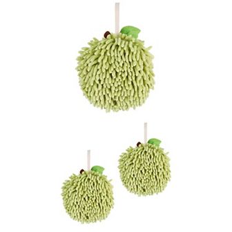 3 pc Soft Absorbent Fluffy Chenille Ball Hand Towel Set, Fuzzy Decorative Towel with Wall Hook 6"x6"