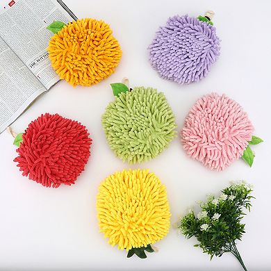 3Pcs Soft Absorbent Fluffy Chenille Ball Hand Towel Fuzzy Decorative Towel with Wall Hook 6"x6"