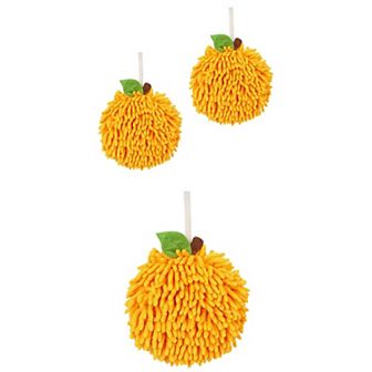 3 pc Soft Absorbent Fluffy Chenille Ball Hand Towel Fuzzy Decorative Towel with Wall Hook 6"x6"