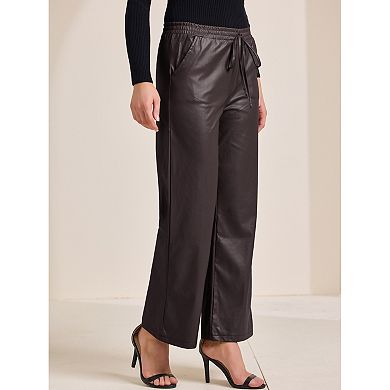 Women's Faux Leather Pants High Waist Straight Leg Pant Trousers with Pockets Party Outfit