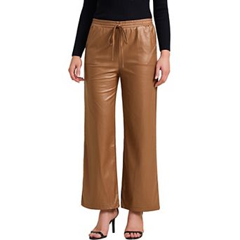Women's Faux Leather Pants High Waist Straight Leg Pant Trousers with Pockets Party Outfit