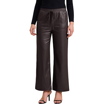 Women's Faux Leather Pants High Waist Straight Leg Pant Trousers with Pockets Party Outfit