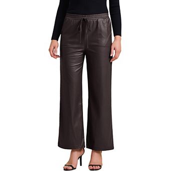 Women's Faux Leather Pants High Waist Straight Leg Pant Trousers with Pockets Party Outfit