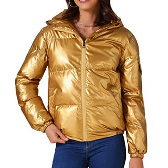 Women's Casual Shiny Pockets Hooded Winter Puffer Jackets Coats