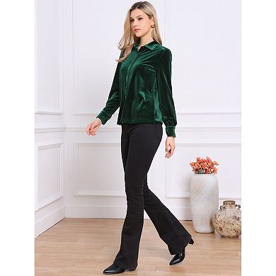 Vintage Velvet Top for Women Fall Winter Collared Long Sleeve Button Down Shirt