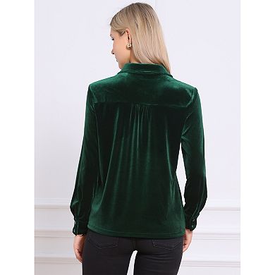 Vintage Velvet Top for Women Fall Winter Collared Long Sleeve Button Down Shirt