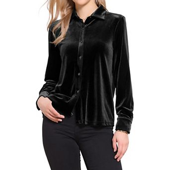 Vintage Velvet Top for Women Fall Winter Collared Long Sleeve Button Down Shirt
