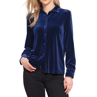 Vintage Velvet Top for Women Fall Winter Collared Long Sleeve Button Down Shirt
