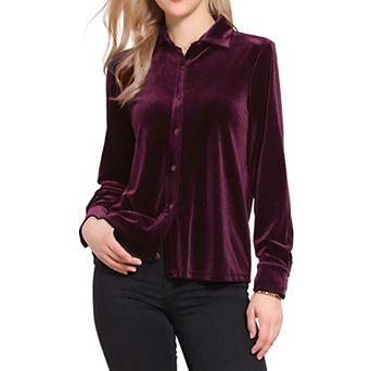 Vintage Velvet Top for Women Fall Winter Collared Long Sleeve Button Down Shirt