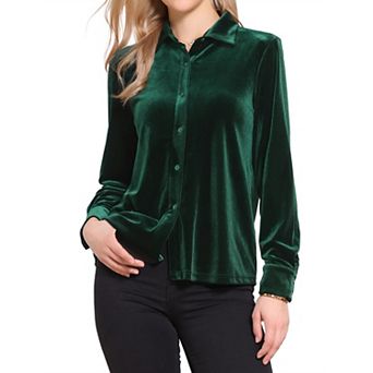 Vintage Velvet Top for Women Fall Winter Collared Long Sleeve Button Down Shirt