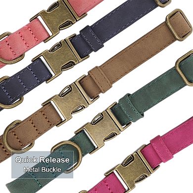 Dog Collar, Soft PU Durable Heavy Duty with Quick Release Metal Buckle, Puppy, Adjustable for Dogs