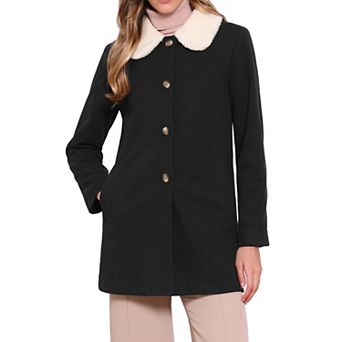 Winter Overcoat for Women Single Breasted Outerwear Mid-thigh Contrast Collar Pea Coat