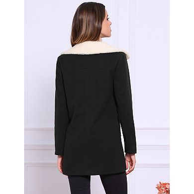 Winter Overcoat for Women Single Breasted Outerwear Mid-thigh Contrast Collar Pea Coat