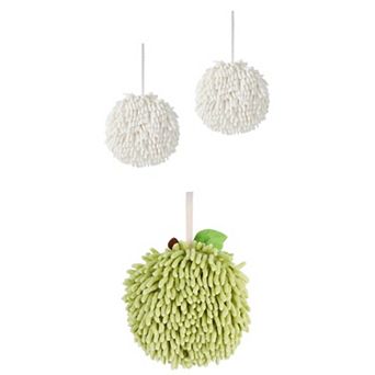 3 pc Soft Absorbent Fluffy Ball Hand Towel, Fuzzy Decorative Towel w Wall Hook for Bathroom 6"x6"