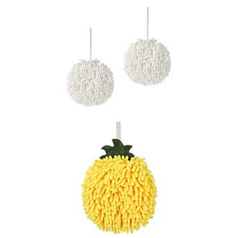 3 pc Soft Absorbent Fluffy Ball Hand Towel, Fuzzy Decorative Towel w Wall Hook for Bathroom 6"x6"