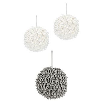 3 pc Soft Absorbent Fluffy Ball Hand Towel, Fuzzy Decorative Towel w Wall Hook for Bathroom 6"x6"