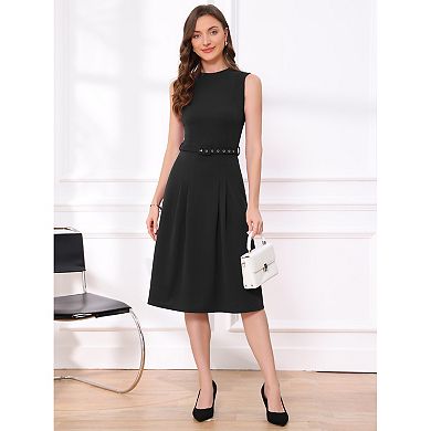 Work Dress for Women's Sleeveless Crew Neck High Waist A-Line Office Dresses