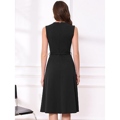 Work Dress for Women's Sleeveless Crew Neck High Waist A-Line Office Dresses