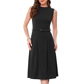 Work Dress for Women's Sleeveless Crew Neck High Waist A-Line Office Dresses