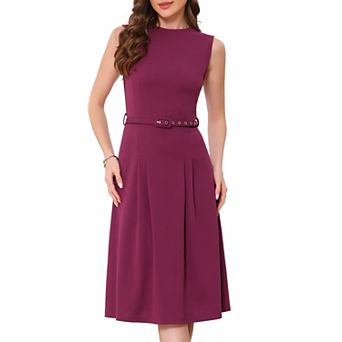 Work Dress for Women's Sleeveless Crew Neck High Waist A-Line Office Dresses
