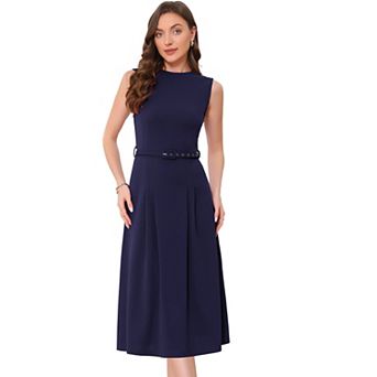 Work Dress for Women's Sleeveless Crew Neck High Waist A-Line Office Dresses