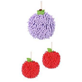 3 pc Soft Absorbent Fluffy Chenille Ball Hand Towels Fuzzy Decorative Towel with Wall Hook 6"x6"
