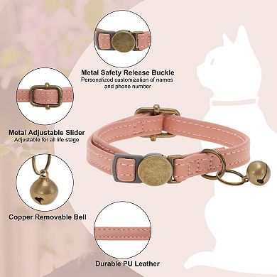 Cat Collar, Adjustable Breakaway Feature, PU Cat Collar Breakaway with Bell