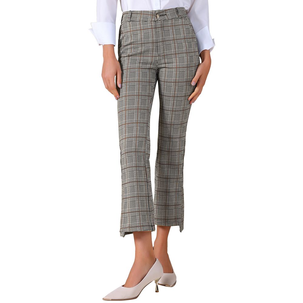 Women's Plaid Suit Pants High Waist Side Slit Business Office Long