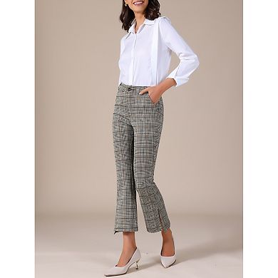 Women's Plaid Suit Pants High Waist Side Slit Business Office Long Trousers