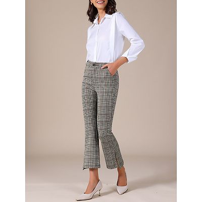 Women's Plaid Suit Pants High Waist Side Slit Business Office Long Trousers