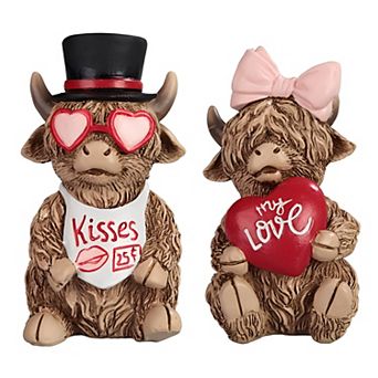 FC Design 2 pc Set 4.25"H Highland Cow Couple Figurine Decoration Home Room Decor