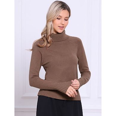 Turtleneck Sweater Blouse for Women Long Sleeve Ribbed Knitted Pullover Top