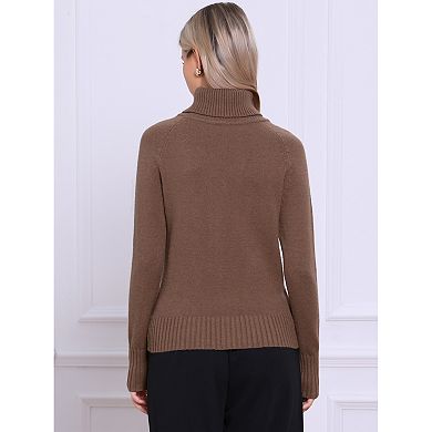 Turtleneck Sweater Blouse for Women Long Sleeve Ribbed Knitted Pullover Top