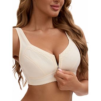 Women's Zip Front Closure Full Coverage Wirefree Tank Back Bralette Wide Straps Bras
