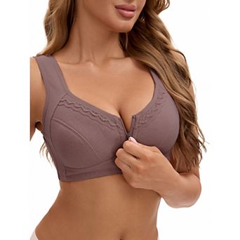 Women's Zip Front Closure Full Coverage Wirefree Tank Back Bralette Wide Straps Bras