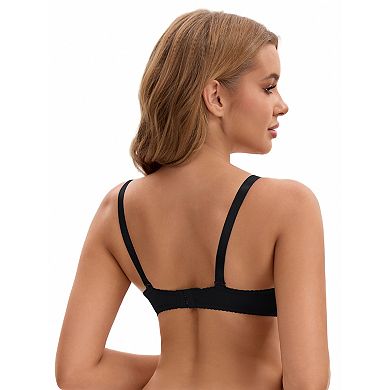 Women's 2 Pcs Lace Trim Full Coverage Adjustable Strap Push Up Convertible Bra