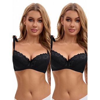 Women's 2 pc Lace Trim Full Coverage Adjustable Strap Push Up Convertible Bra